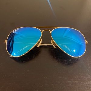 Blue reflective rayban aviators